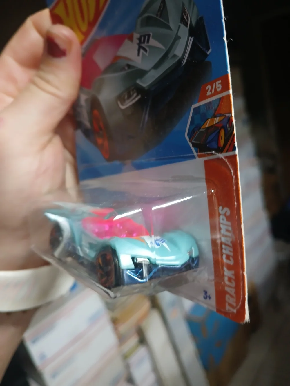 Hot Wheels Blitzspeeder in light aqua/steel blue with a pink windshield and the